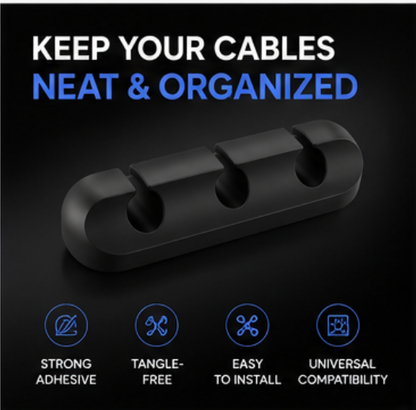 Adhesive Desk Cord Clips for Cable Management - Black