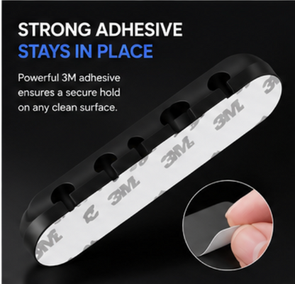 Adhesive Desk Cord Clips for Cable Management - Black