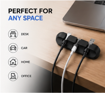 Adhesive Desk Cord Clips for Cable Management - Black