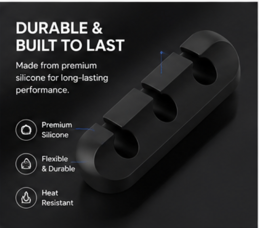 Adhesive Desk Cord Clips for Cable Management - Black