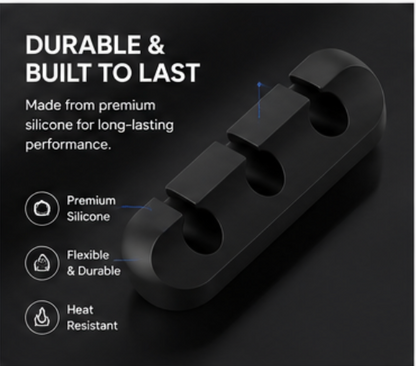Adhesive Desk Cord Clips for Cable Management - Black
