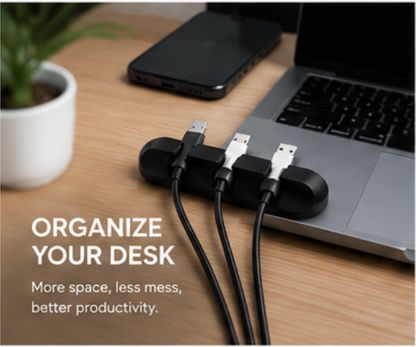 Adhesive Desk Cord Clips for Cable Management - Black