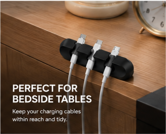 Adhesive Desk Cord Clips for Cable Management - Black