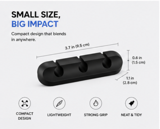 Adhesive Desk Cord Clips for Cable Management - Black