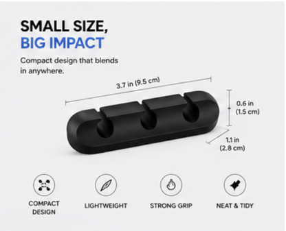 Adhesive Desk Cord Clips for Cable Management - Black